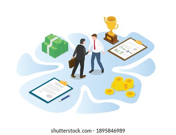 business cooperation concept with modern isometric or 3d style