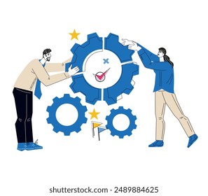 Cooperación empresarial o trabajo en equipo, Ilustración vectorial aislada sobre blanco. Trabajo en equipo, colaboración, concepto de asociación.