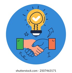 Business cooperation handshake line outline simple flat concept. Vector graphic design illustration element