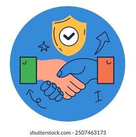 Business cooperation handshake line outline simple flat concept. Vector graphic design illustration element