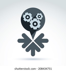 Business and cooperation icon with gears cogs and arrows, vector conceptual unusual symbol for your design.