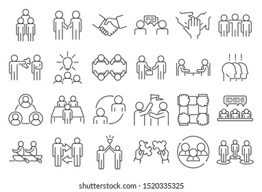 Business cooperation icons set. Outline set of business cooperation vector icons for web design isolated on white background