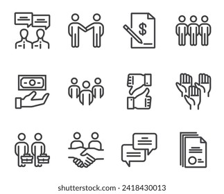Business cooperation line icon isolated set. Vector flat graphic design