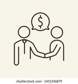 Business cooperation line icon. Business partners, handshake, dollar sign. Business concept. Vector illustration can be used for topics like business, partnership, B2B