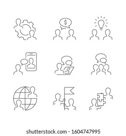 Business cooperation line icons on white background