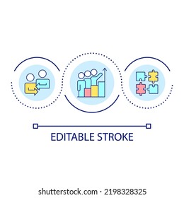 Business cooperation loop concept icon. Teamwork and communication. Problem solving skills abstract idea thin line illustration. Isolated outline drawing. Editable stroke. Arial font used