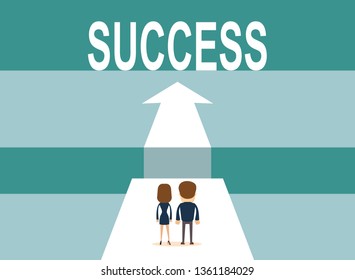 Business cooperation and partnership vector concept. Woman and man working together for common goal. Symbol of equality, collaboration, connection. vector illustration.