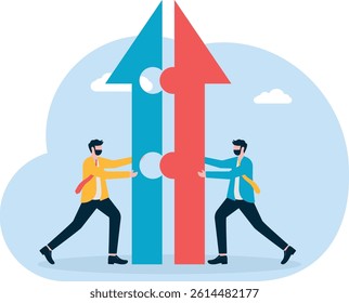 Business cooperation put one arrow together for one vision. Illustration For Wallpaper, Banner, Background, Book Illustration, And Web Landing Page.

