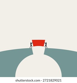 Conceito de Cooperação Empresarial e Trabalho em Equipe com Profissionais Finalizando uma Ponte para Conectar Sucesso e Metas. Ilustração de vetor mínima