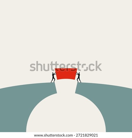 Business Cooperation and Teamwork Concept with Professionals Finishing a Bridge to Connect Success and Goals. Minimal Vector Illustration