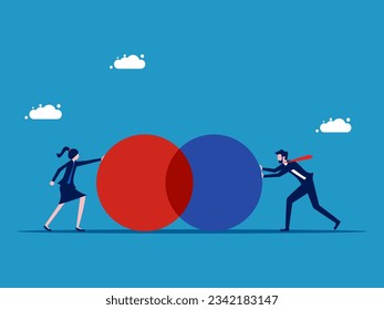 Business cooperation. Two businessmen pushing the circle towards each other