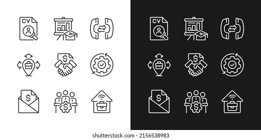 Business Coordination Pixel Perfect Linear Icons Set For Dark, Light Mode. Thin Line Symbols For Night, Day Theme. Isolated Illustrations. Editable Stroke. Montserrat Bold, Light Fonts Used