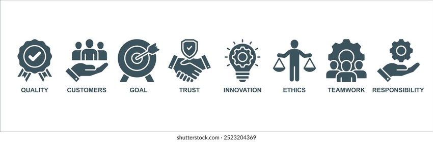 Business core values banner ícone web vetor ilustração conceito com ícone