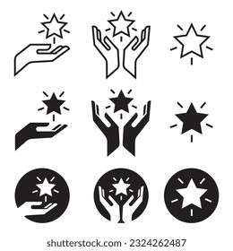 Business Core Values icon. Star with hands. Best Quality, innovation, vision, achievement of company or business vector sign and symbol set collection. Positive growth objective and integrity app ui.