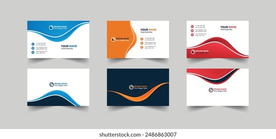 Business corporate business card design template with clean creative modern style concept in blue, orange and red colors
