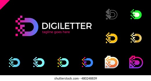 Business corporate Colorful letter D logotype vector template. Letter logo set for technology. Pixel logos