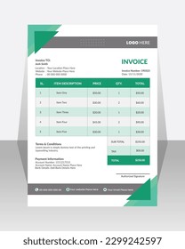 Plantilla de factura creativa corporativa de negocios. Factura comercial para su empresa, lista para imprimir 
plantilla de factura. 