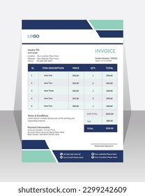 Business corporate creative invoice template. Business invoice for your business, print ready 
invoice template. 