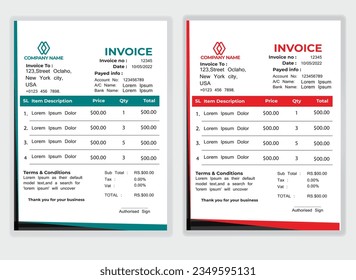 Business corporate creative invoice template. Business invoice for your business, print ready invoice template.geometric invoice template design in minimal style template vector design