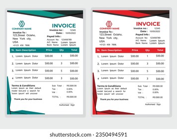 Business corporate creative invoice template. Business invoice for your business, print ready invoice template.geometric invoice template design in minimal style template vector design