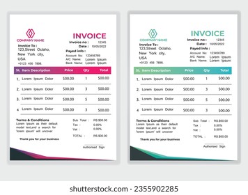 Business corporate creative invoice template. Business invoice for your business, print ready invoice template.geometric invoice template design in minimal style template vector design
