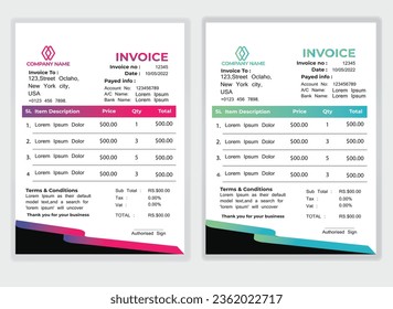 Business corporate creative invoice template. Business invoice for your business, print ready invoice template.geometric invoice template design in minimal style template vector design