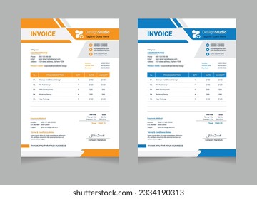 Business corporate creative invoice template,print ready invoice template.Editable Modern Abstract Creative Professional Invoice template with 2 color svg