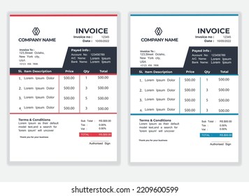 Business corporate creative invoice template.vector Design. Corporate Invoice. Modern, Minimalist Invoice for you brand identity design. Vector illustration