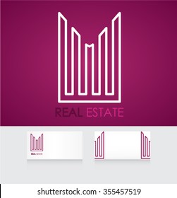 Business corporate design. Realty construction architecture symbol. Real estate logo design template with business card template editable