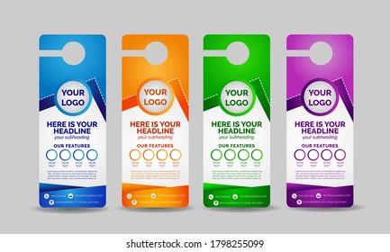 Business Corporate Door Hanger Design Bundle with four different color Versions, modern Door hanger for Print, make up room sign Premium Vector, Door hanger design template, corporate design.