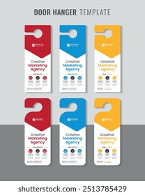 Business Corporate Door Hanger Design Bundle with four different color Versions, modern Door hanger for Print, make up room sign Premium Vector, Door hanger design template, corporate design
