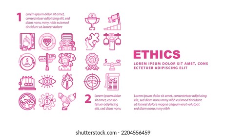 business corporate ethics company landing web page header vector. integrity trust, honesty value, moral ethics, social culture, responsibility core business corporate ethics company Illustration