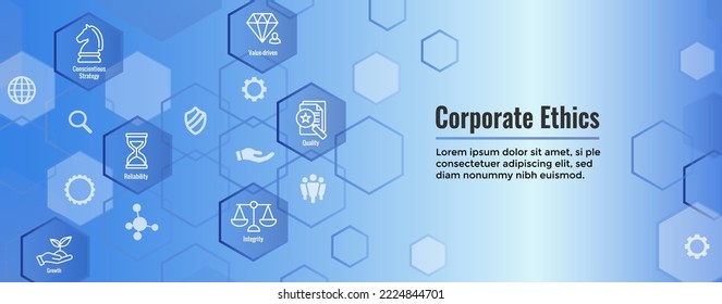 Business and Corporate Ethics Showing Company Values Icon Set and Web Header Banner