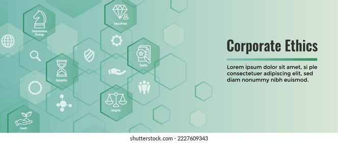 Business and Corporate Ethics Showing Company Values Icon Set and Web Header Banner