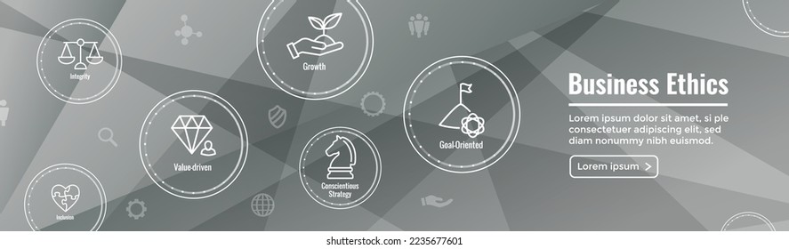 Business and Corporate Ethics Showing Company Values Icon Set and Web Header Banner