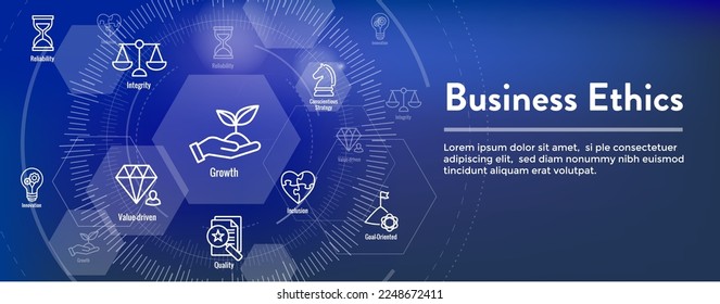 Business and Corporate Ethics Showing Company Values Icon Set and Web Header Banner