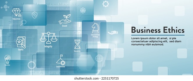 Business and Corporate Ethics Showing Company Values Icon Set and Web Header Banner