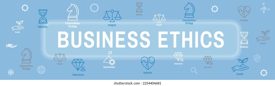 Business and Corporate Ethics Showing Company Values Icon Set and Web Header Banner