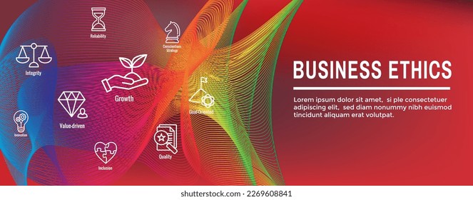 Business and Corporate Ethics Showing Company Values Icon Set and Web Header Banner