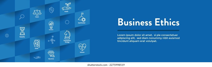 Business and Corporate Ethics Showing Company Values Icon Set and Web Header Banner