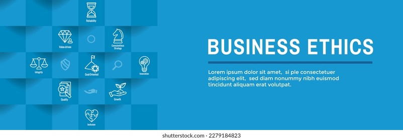 Business and Corporate Ethics Showing Company Values Icon Set and Web Header Banner