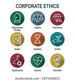 Business with Corporate Ethics Showing Company Values Icon Set