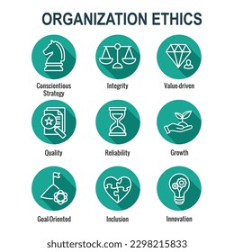 Business with Corporate Ethics Showing Company Values Icon Set