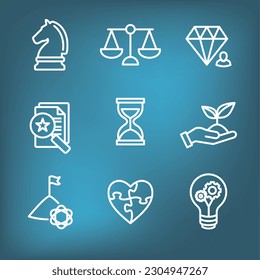 Business with Corporate Ethics Showing Company Values Icon Set