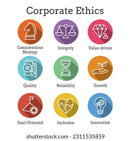 Business with Corporate Ethics Showing Company Values Icon Set