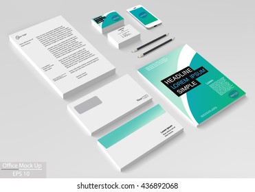 Business corporate identity template set. Vector mock up for office. Brochure flier design template