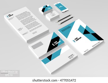 Business corporate identity template set. Vector mock up for office. Brochure flier design template