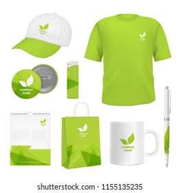 Business corporate identity. Various souvenirs with advertizing templates. Vector identity company clothing branding, promotional t-shirt and pack illustration