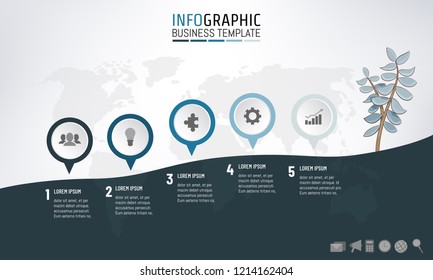 Business corporate infographic company milestone development template for presentation with mountain climbing and growing tree success concept with 5 options, steps, processes. Vector illustration.