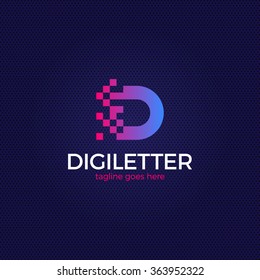 Business corporate letter D logo design vector. Colorful digital letter icon template for technology. Pixel logotype